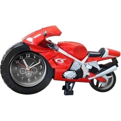 Sveglia analogica per bambini - Silenziosa senza ticchettio - Sveglia silenziosa a forma di motocicletta - Sveglia analogica con funzione snooze - Rossa (1/4)
