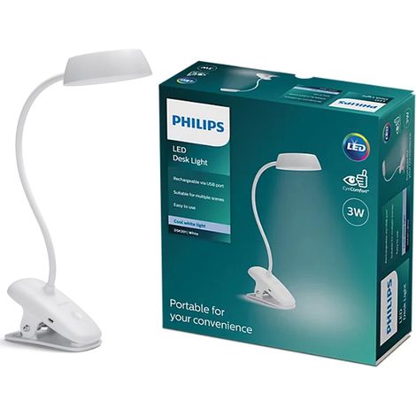Philips – Lampe à pince LED 3 W blanc – Clip USB pour espaces confinés – Éclairage optimal pour bureau et salon (1/5)