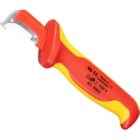 KNIPEX 98 55 Coltello spelacavi con guida scorrevole isolati con manici rivestiti in materiale bicomponente, collaudati VDE 180 mm