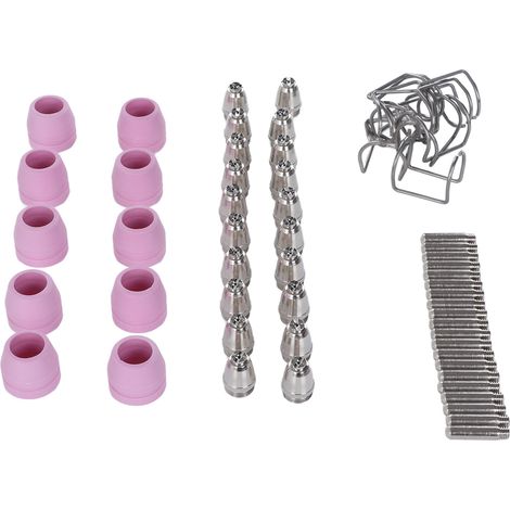 Kit de consommables pour torche de découpe plasma AG60 : électrodes, buses, coupelles de protection, anneaux de fixation. (1/5)