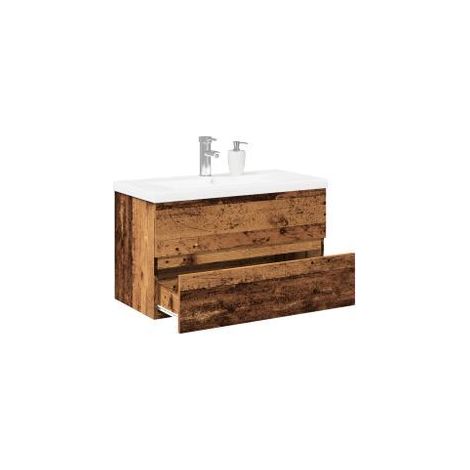 Meuble avec vasque intégrée vieux bois 81x39,5x49