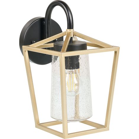 Lámpara de pared de metal vidrio dorado negro 33 cm aplique exterior Ordie