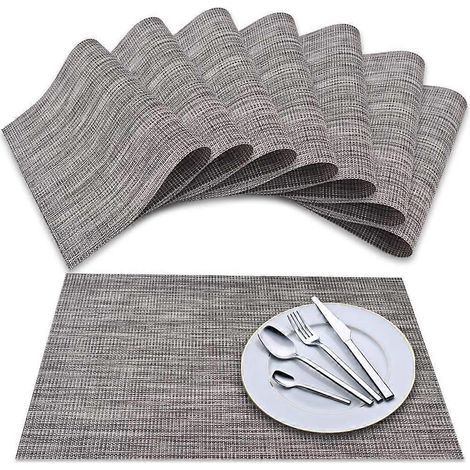 Ensemble de 8 sets de table gris foncé, en vinyle tissé à motif croisé, antidérapants, isolants et lavables. (1/5)