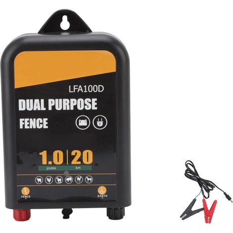 Chargeur de clôture électrique 20km 1J, faible impédance, pratique, AC DC 100-240V (1/5)