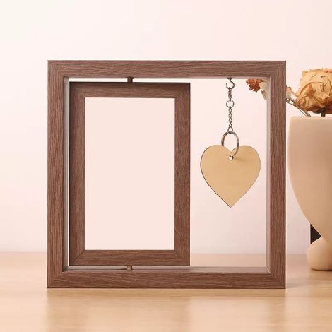 Cornice portafoto girevole da 6 pollici con gancio a forma di cuore, cornice portafoto rustica a doppia faccia per la decorazione della casa, per foto di famiglia e amici (1/4)