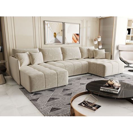 Wohnlandschaft Schlafsofa Sofa TREVISO Stoff Monolith Creme (1/5)