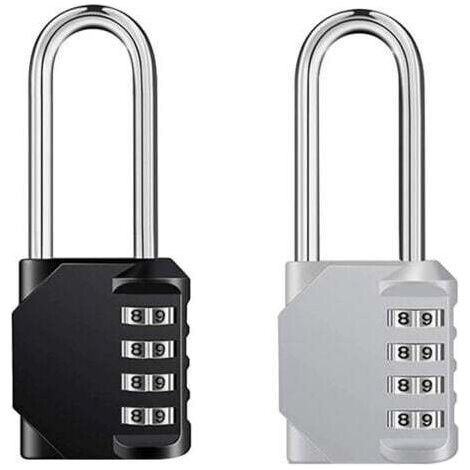 2 Pcs Cadenas Code 4 Chiffres Long, Alli de Zinc Cadenas à Combinaison Antirouille Cadenas Casier Code pour Placard Gym Gar (Noir,Argent) (1/5)