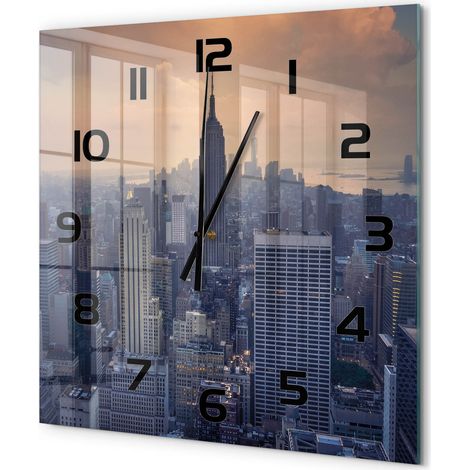 Grande Horloge Murale Carrée Verre Décoratif Silencieuse Moderne Salon Cuisine Manhattan, New York 60x60 cm (1/5)