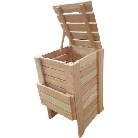 Composteur en bois de Douglas 200 L – Résistant aux intempéries – Dimensions 55 x 60 x 93 cm – Accès facile par trappes (1/4)