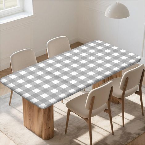 Rechteckige Tischdecke 140x80 cm mit Gummizug, wasserdicht, abwaschbar, grau kariert