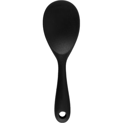 2 cucchiai da riso in silicone nero, resistenti al calore, antiaderenti, adatti al contatto con gli alimenti e lavabili in lavastoviglie.