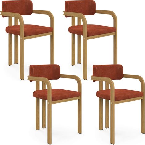 Set di 4 sedie da pranzo, sedie da tavolo ESMA in metallo effetto legno e tessuto chenille color terracotta con braccioli (1/5)