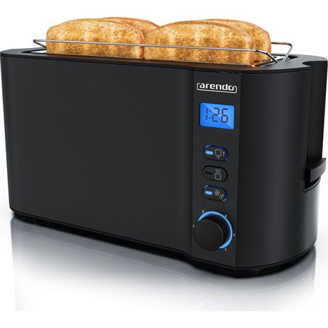 Arendo Toaster Edelstahl Langschlitz 4 Scheiben, integrierter Brötchenhalter, Bräunungsstufen 1-6, Brotzentrierung, automatisch Abschaltung, Display