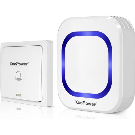 ZOLGINAH Sonnette sans Fil cinétique, 1 Bouton-Poussoir sans Piles et 1 Récepteur Secteur à Brancher avec LED Clignotant, 58 Sonneries, pour une Maison, Appartement, Alarme pour les Personnes âgées (1/4)