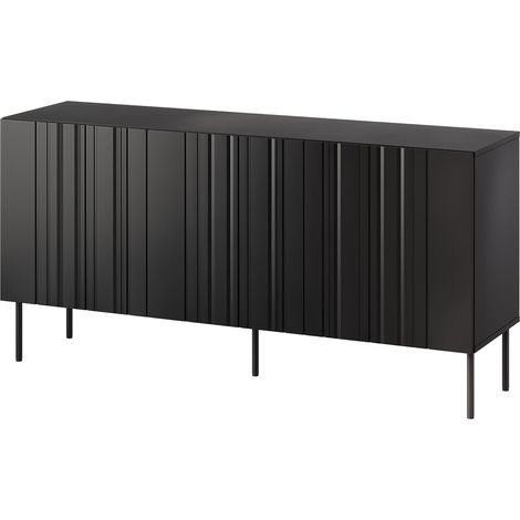 Buffet Spirano, buffet de salon avec trois portes battantes et compartiments intérieurs, surélevé du sol, 151 x 42 h 75 cm, noir (1/4)