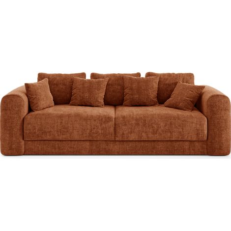 Canapé convertible coffre noyer 4 places en tissu tramé terracotta RIO (1/5)