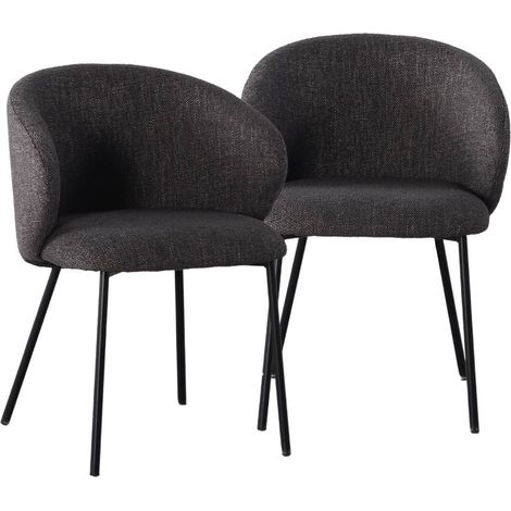 Chaise avec accoudoirs ronds en tissu gris anthracite et pieds en métal Cléa (lot de 2) (1/5)