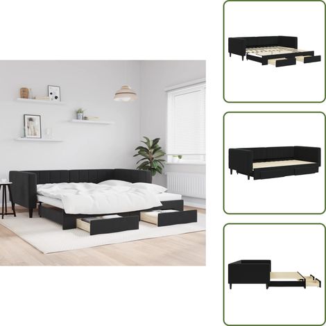 Lit de jour avec gigogne et tiroirs sans matelas noir 100x200cm - Canapé Convertible - Lit Gigogne - Meuble Multifonctionnel - Lit D'appoint - Design Moderne (1/5)