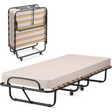Goplus – Lit pliant 183 x 80 cm – Matelas en mousse à mémoire de forme 6,5 cm – Cadre en acier robuste – 4 roues universelles pour déplacement facile (1/5)