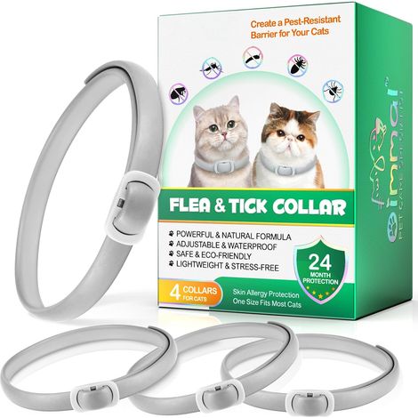Collier Anti-puces pour Chat (Lot de 4) – Protection 24 Mois – Huiles Essentielles Naturelles – Imperméable et Réglable – pour Petits, Moyens et Grands Chats (1/5)
