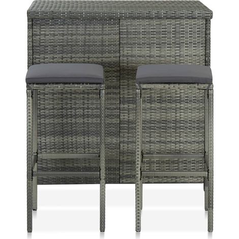 Set de 1 Table et 2 Tabourets de bar, Ensemble Table et Chaises Résine tressée Gris OIB3513E (1/5)