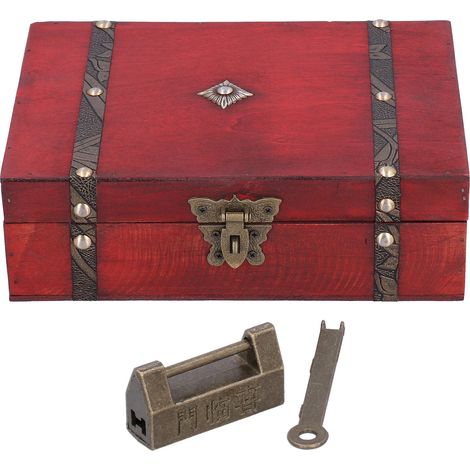Boîte à bijoux ancienne en bois avec serrure, boîte de rangement de bureau pour accessoires de photographie (1/5)