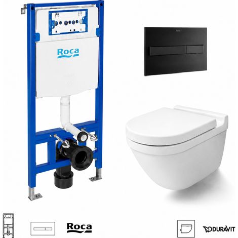 Pack WC inodoro suspendido con bastidor Duplo One wc c/pulsador PL7 dual negro mate c/wc Starck 3 blanco brillo suspendido Rimless Duravit (1/4)