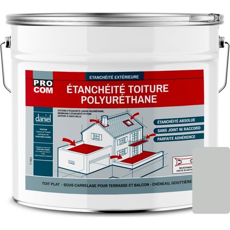 Procom – Résine d'étanchéité polyuréthane pour toiture plate – Membrane continue sans joint – Résiste à l'eau stagnante et aux UV – Application facile au rouleau