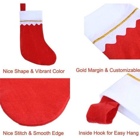 Chaussette de Noël à suspendre - MICH - Lot de 12 - 38 cm de hauteur - 18 cm de largeur - Rouge - Coton de haute qualité (1/4)