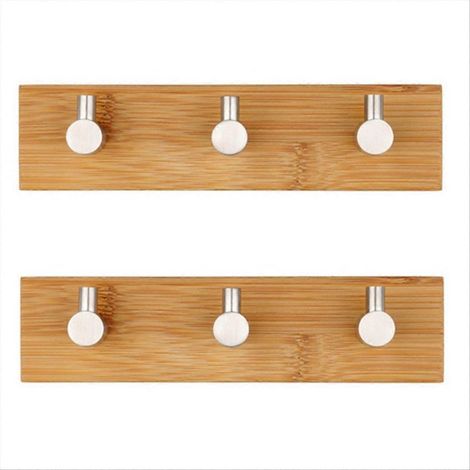 Set mit 10 selbstklebenden Haken aus Bambus und Edelstahl, Wandhaken ohne Bohren, robuste selbstklebende Wandhaken, einfache Befestigung für Kleidung und Accessoires. (1/5)