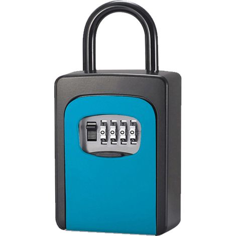 Cassetta di sicurezza antifurto per chiavi, impermeabile, da appendere, in metallo, con serratura a combinazione a 4 cifre, chiave di riserva, a scomparsa (blu) - AquaForge (1/5)