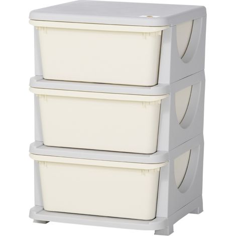 Cassettiera per bambini a 3 cassetti grandi in plastica 37x37x56,5 cm crema (1/5)
