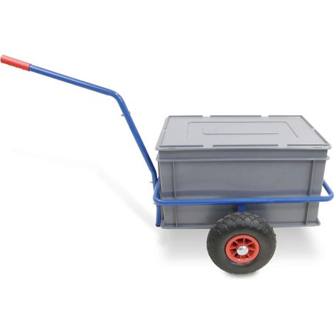 BRB Handwagen mit herausnehmbarer Kunststoffkiste 600x400x320 mm (grau), mit pannensicheren Reifen, Tragkraft 200 kg