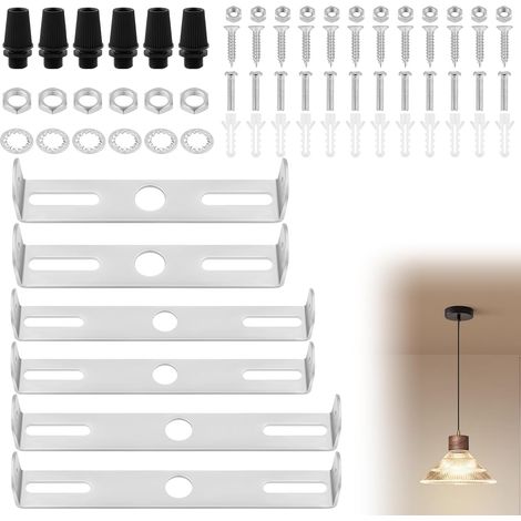 6Pcs Support de Fixation Plafonnier 90mm 100mm 105mm, Supports de Lustre, Plaque de Plafond avec Vis, Rondelle, Écrou, Bouchon en Caoutchouc, pour Suspensions Mur Lumière, Maison et Bureau (1/5)
