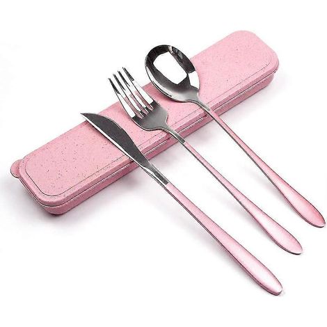 Ensemble de couverts portables, ensemble de couverts réutilisables en acier inoxydable 304, comprenant une cuillère, une fourchette et une fourchette. (1/5)