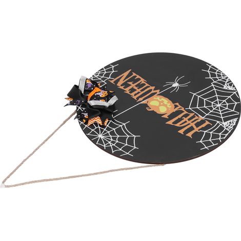 Panneau de bienvenue décoratif en bois avec motif toile d'araignée d'Halloween, à suspendre pour l'intérieur ou l'extérieur, avec nœud. (1/5)