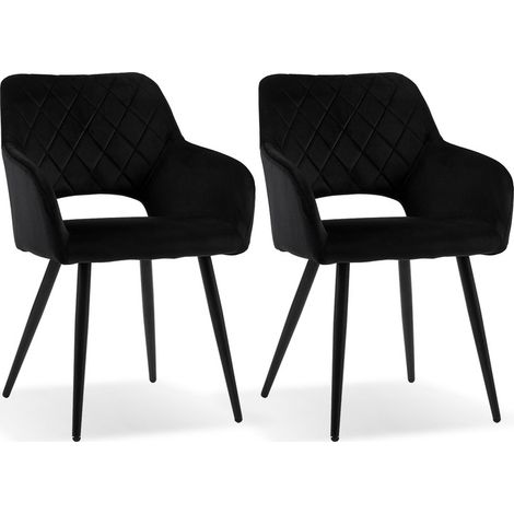 Dining Chairs,2x Velvet Upholstered Kitchen Counter Chair, Lounge Reception Chairs for Dining Room, Black