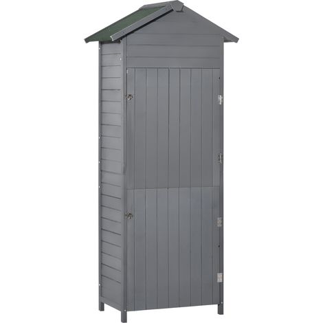 Wooden Garden Storage Shed Utility Gardener Cabinet w/ 3 Shelves, Tilted-felt Roof Two Lockable Doors, 79cm x 49cm x 191.5cm, Dark Grey (1/5)