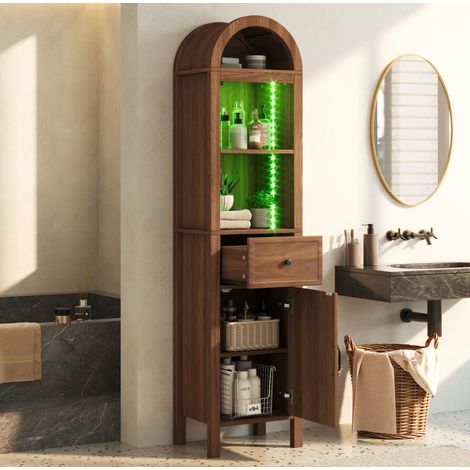 Mueble de baño alto con LED 40 x 30 x 163 cm MDF color nogal HAVRYA (1/5)