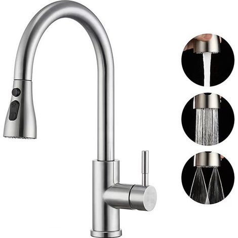 Grifo de cocina con rociador extraíble - Grifo mezclador plegable, 3 tipos de chorro, rotación de 360° (1/5)