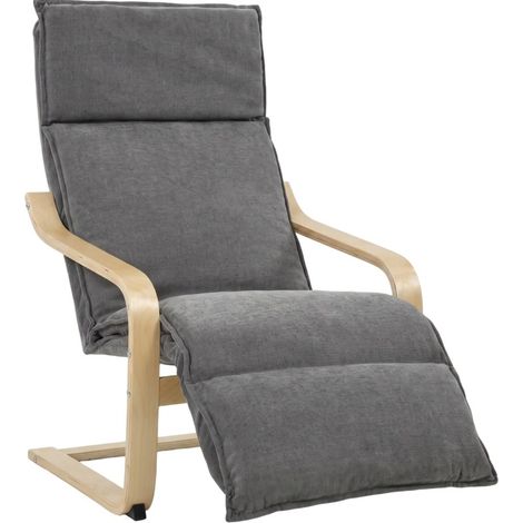 Poltrona a dondolo con poggiapiedi, stile lino, seduta 55 cm, schienale 74 cm, grigio scuro DESVIAE (1/5)