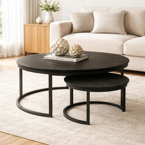 Table basse gigogne décor parquet noir (lot de 2) LEXTON