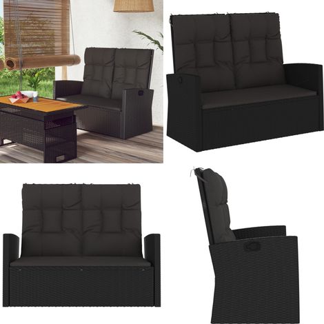 Panca da Giardino Reclinabile con Cuscini 118cm Polyrattan Nero - Cuscino per panca - Rattan PE