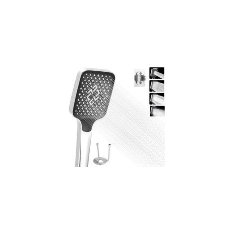 Pommeau de douche haute pression à 4 modes, économe en eau, avec tuyau 1,5 m, support inclus, design argenté élégant pour salle de bain (1/5)