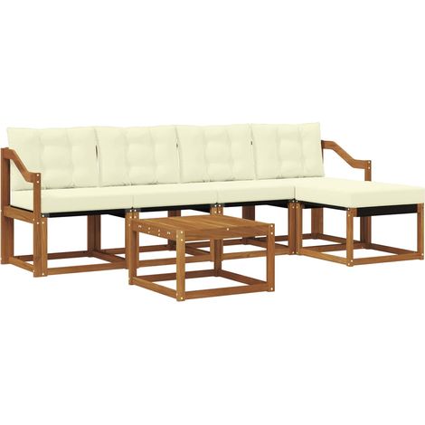 Set di divani da esterno con cuscino 6 pz Salotto da Giardino Naturale e Crema (1/5)