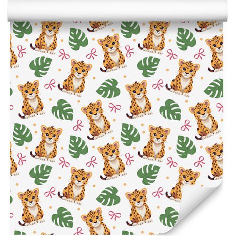 Carta da parati leopardata bianca e oro per soggiorno e camera da letto 50x1000 cm (1/5)