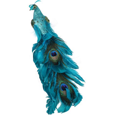 Ornement de paon de noël, 2 pièces, plume naturelle réaliste, longue queue, simulation pour décor de couronne d'arbre, bleu (1/5)