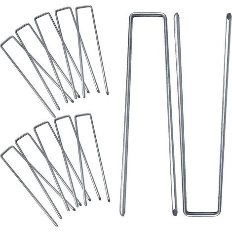 Lot de 100 piquets de jardin de 19,8 cm (7,8 pouces), agrafes galvanisées pour aménagement paysager, piquets de pelouse robustes pour toile de paillage, couvre-sol et tuyaux d'irrigation (1/5)
