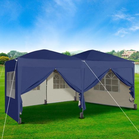 Pop-up Gazebo 3m x 6m with Sides Wind Bars & 6 Weight Bags Water Proof Canopy BLUE (1/5)