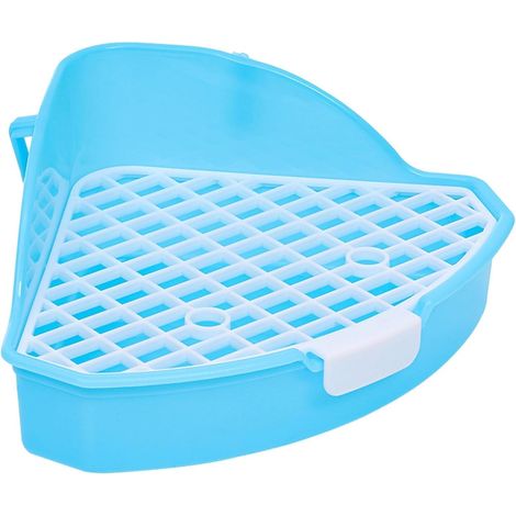 Rabbit Litter Tray with Grid, Triangle Cage Trainer Pot, Pet Toilet (Blue) (1/5)